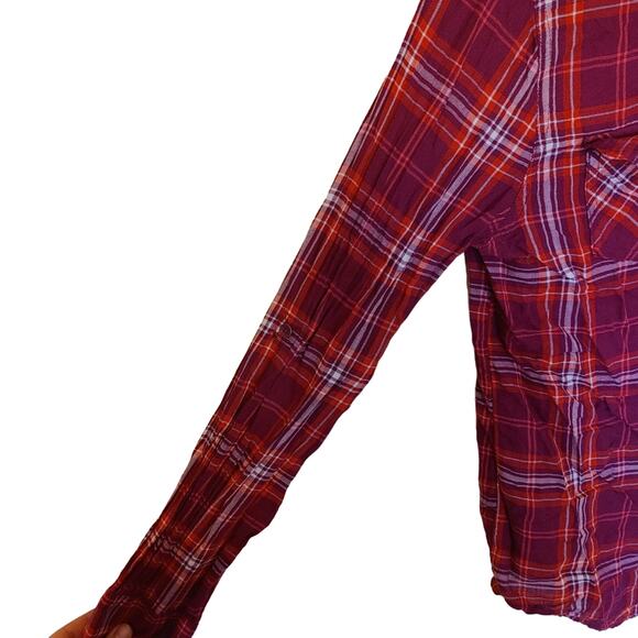 Arizona Jean Co Size Medium M Red Orange Plaid Button Up Long Sleeve Top Shirt - Picture 8 of 10